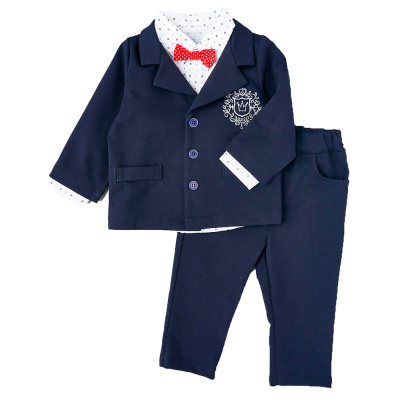 Костюм пиджак брюки рубашка для мальчика Little star 601243 синий 1